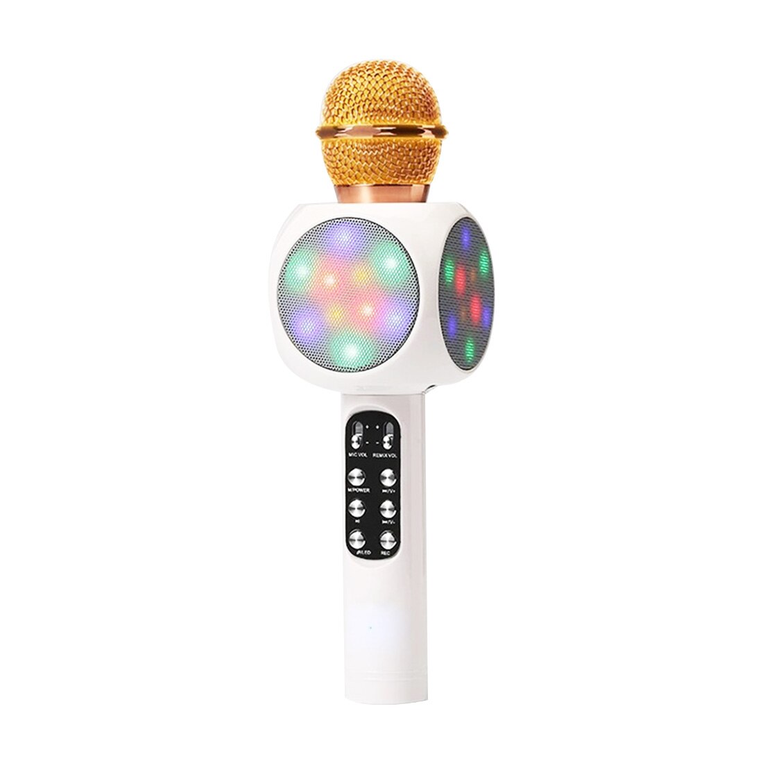 Bluetooth Wireless Microphone with LED light Karaoke Microphone Handheld FM Mic Broadcast Mic For Music Singing Speaker Player: WHITE