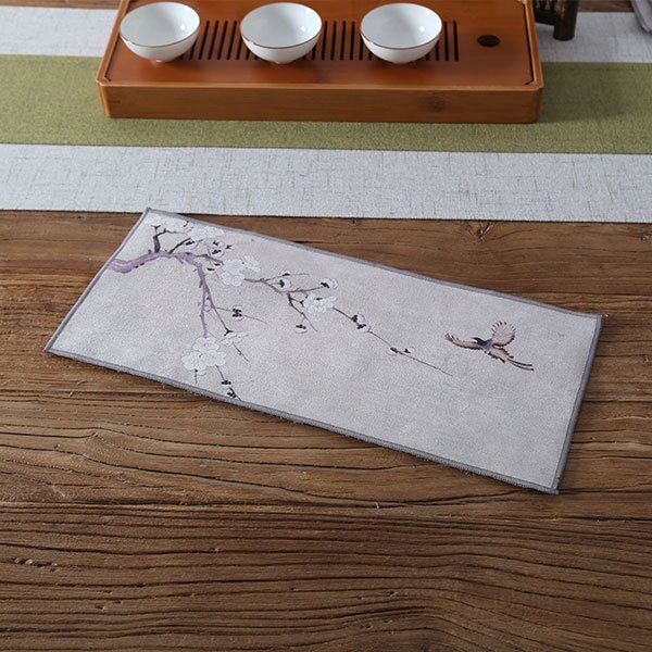 Toalla de té china de , Trapos de mesa de té de felpa gruesa absorbente, esteras de té de Kung Fu chino, toallas de olla de: Plum.