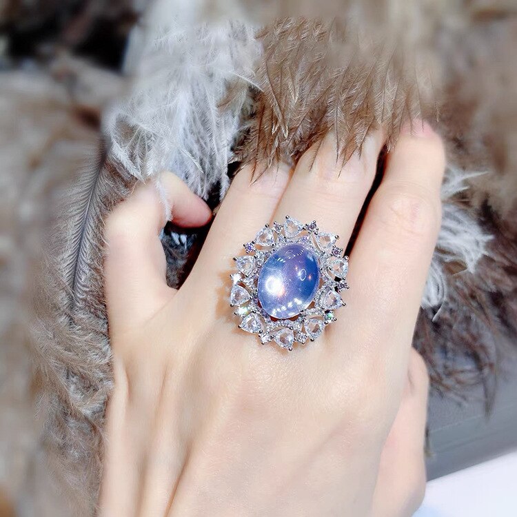 Bague de couleur argent exquise avec dégradé de cristal rose violet, pierre CZ Vintage pour dames, bijoux de déclaration de fiançailles de mariage