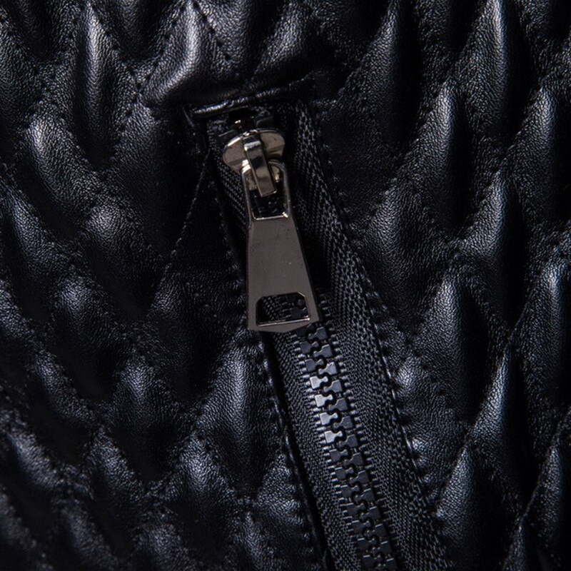 Nueva chaquetas de cuero rojo para hombre Abrigos de cuello alto diamante entramado motocicleta PU prendas de vestir exteriores para hombre chaqueta de abrigo de ropa