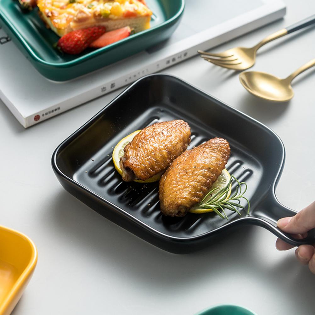 Food Plate Non-stick Heat-insulated Ceramic Kitchen Cooking Plates Anti-slip Handle Cooking Space-saving Baking Wide Application