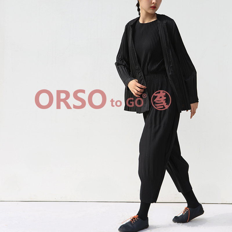 Miyake geplooide damesjas herfst casual ronde hals rits effen top esthetische kleding
