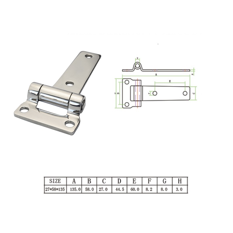 Bisagra de acero inoxidable 304 para yates, bisagra en T de alta resistencia para barcos, puertas de acero inoxidable para contenedores, 135mm