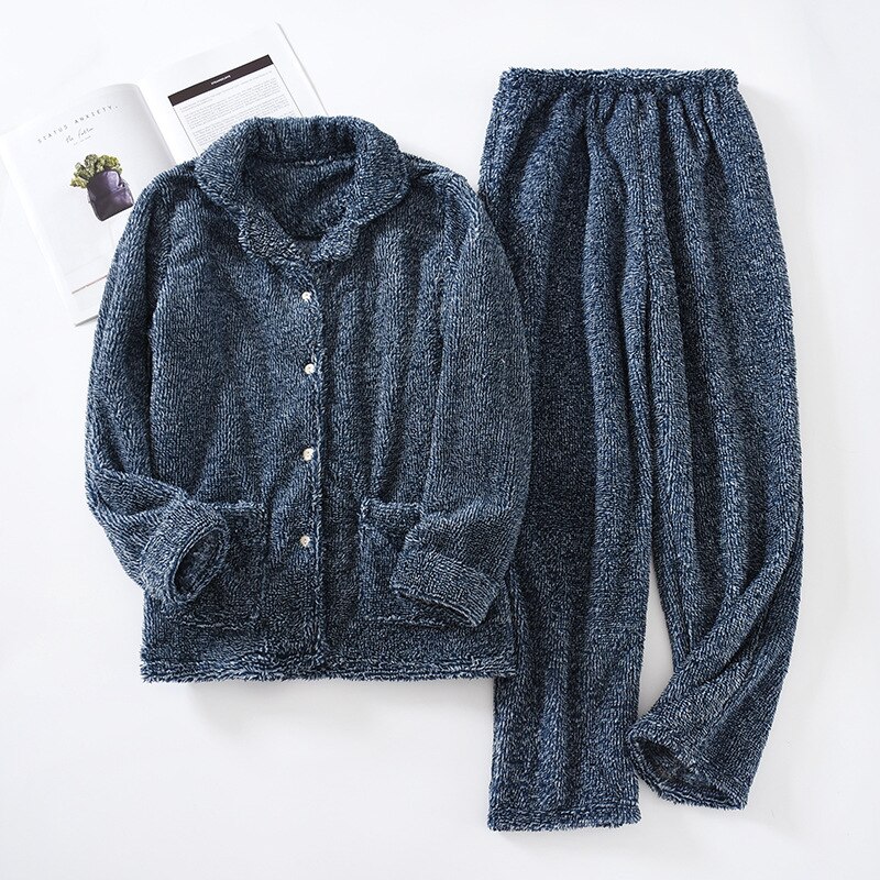 Pyjama en flanelle pour couple, ensemble deux pièces pour homme et femme, pantalon à manches longues, en velours cationique épais, vêtements de maison, automne hiver: women style / XL