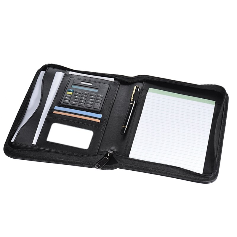 Padfolio PU Leather A5 Portable Business Portfolio Folder with Calculator for Businessman Or Interview