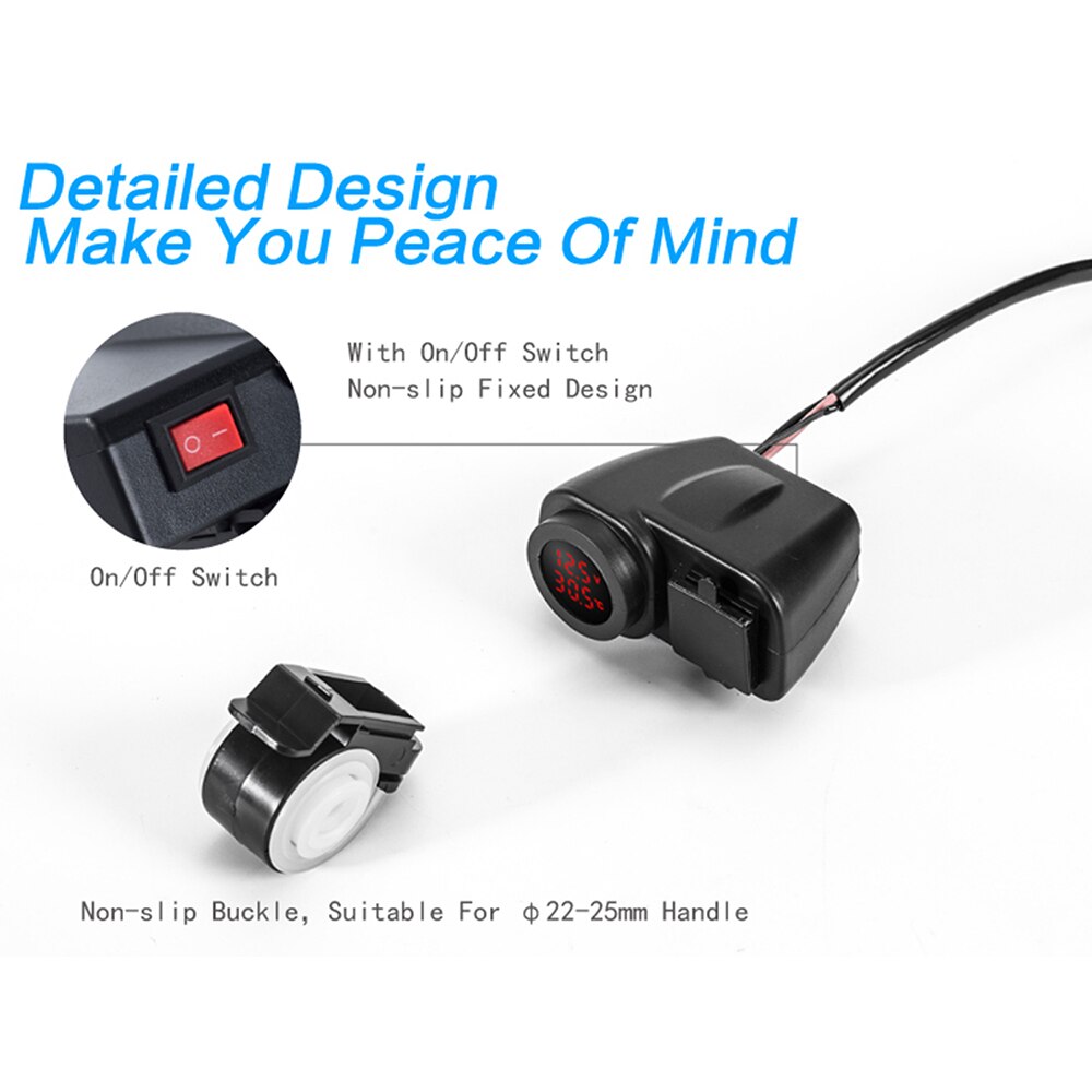 Motorcycle Dual Usb Charger 12V 4.2A Moto 2.1A + 2.1A 12V Naar 5V 15W Usb lader Met Led Display Sockets Aan-uit Schakelaar