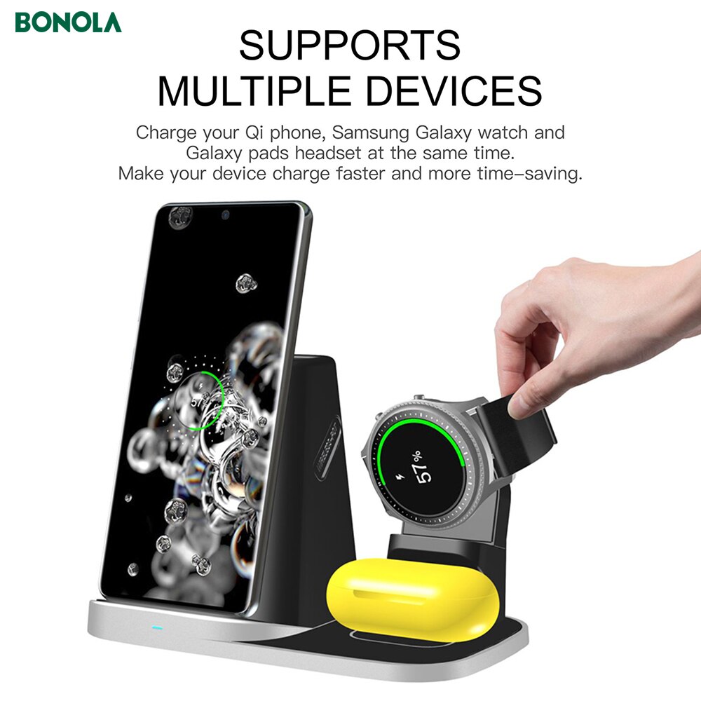 Caricabatterie Wireless multifunzione Bonola 4 In1 per Samsung S20/S10/Galaxy Watch/Galaxy Buds/portapenne caricatore modulare per orologio USB