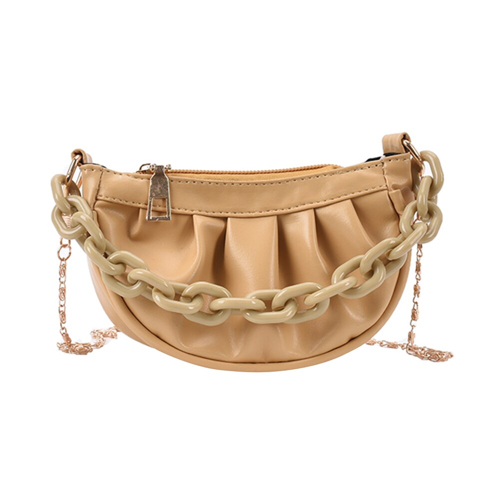 Vintage damen-umhängetasche mit falten, einfarbig, kette, schultertasche aus pu-leder, lässige kleine hobo-handtasche: Gelb
