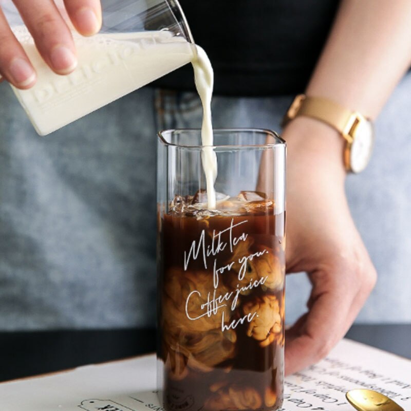 Heat-Resistant Square Glass Home Breakfast Square Cup Milk Cup Square Cup Large Capacity Beverage Fruit Juice Water Cup