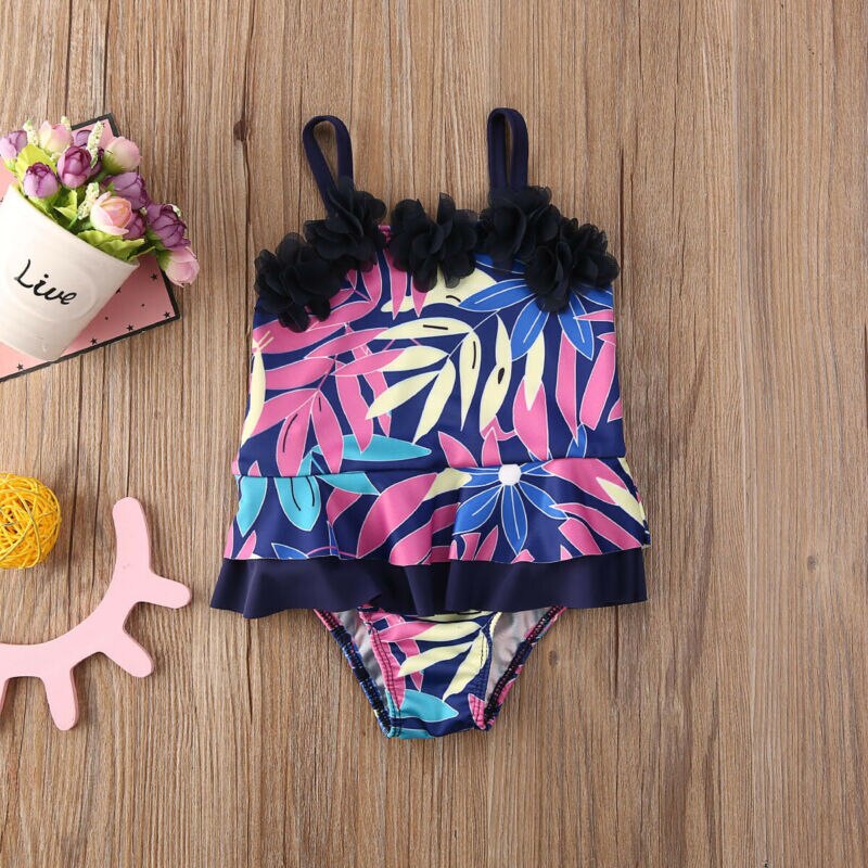 Little Girls One-piece Swimsuit Toddler Baby Girl Swimwear Leaf Print Swimsuits One-piece Bikini Beachwear Tankini 0-4T