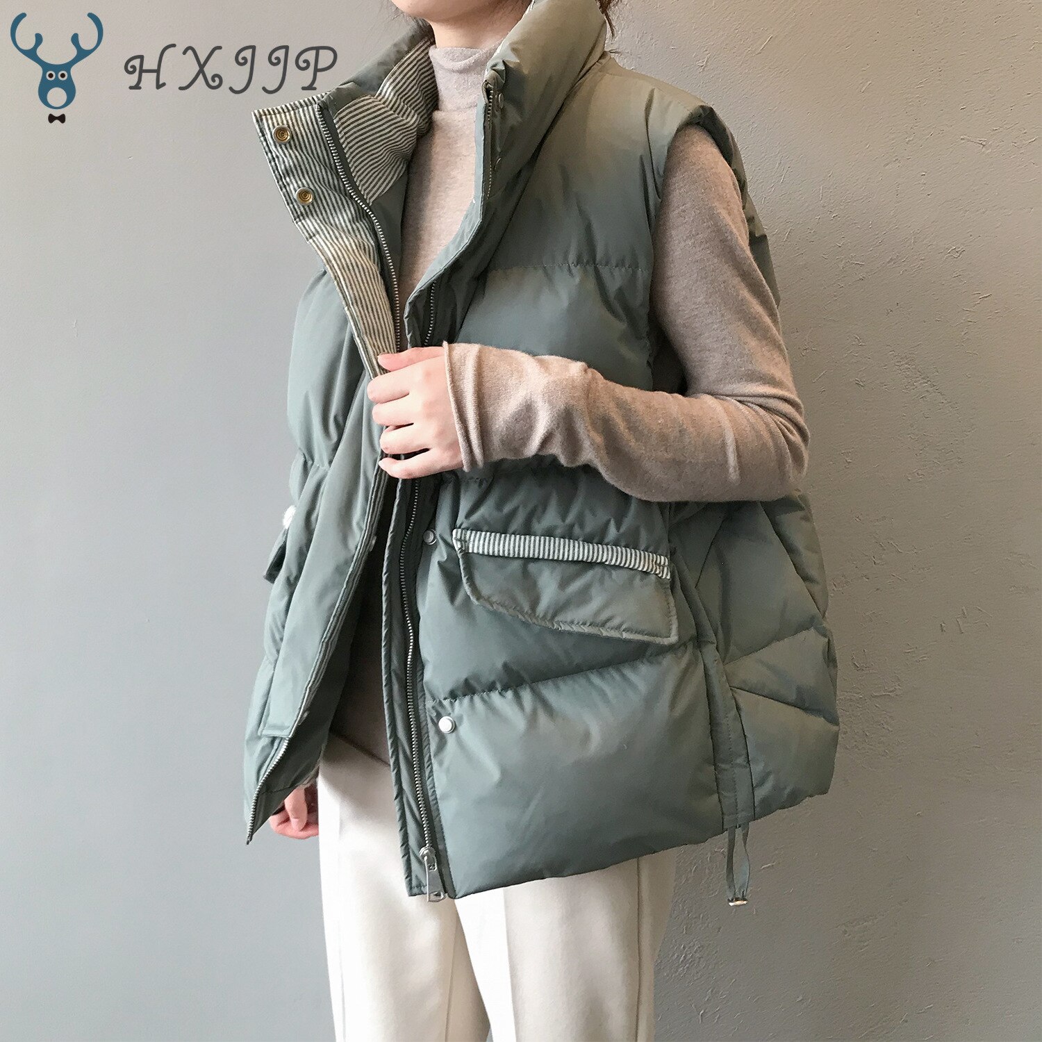 Talvitakki kapea raidallinen pystykaulus pitsi 3059. puuvillaliivi naisten liivi #39