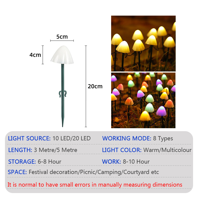 Lámpara LED solar para césped con forma de seta, impermeable, para exteriores, 8 modos, camino de hadas, paisaje, patio, terraza, jardín, cadena de luces decorativas