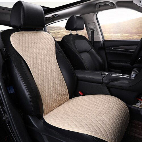 Linned/hør ophold på bilsædehynder, enkelt universal ikke-glidende nem montering ikke flytte sæderbetræk køligt om sommeren  e7 x40: Beige front 1 stk