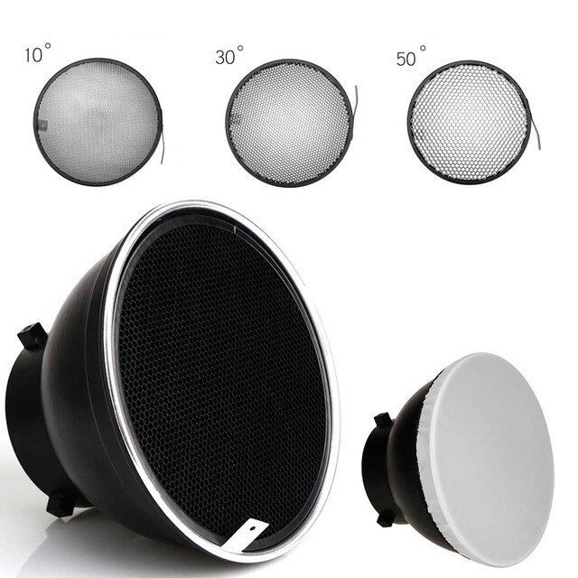 Reflector estándar de 7 pulgadas, difusor de 18cm con rejilla de nido de abeja de 10/20/30/40/50/60 grados, para flash estroboscópico de luz de estudio de montaje Bowens: 10 30 50 degrees