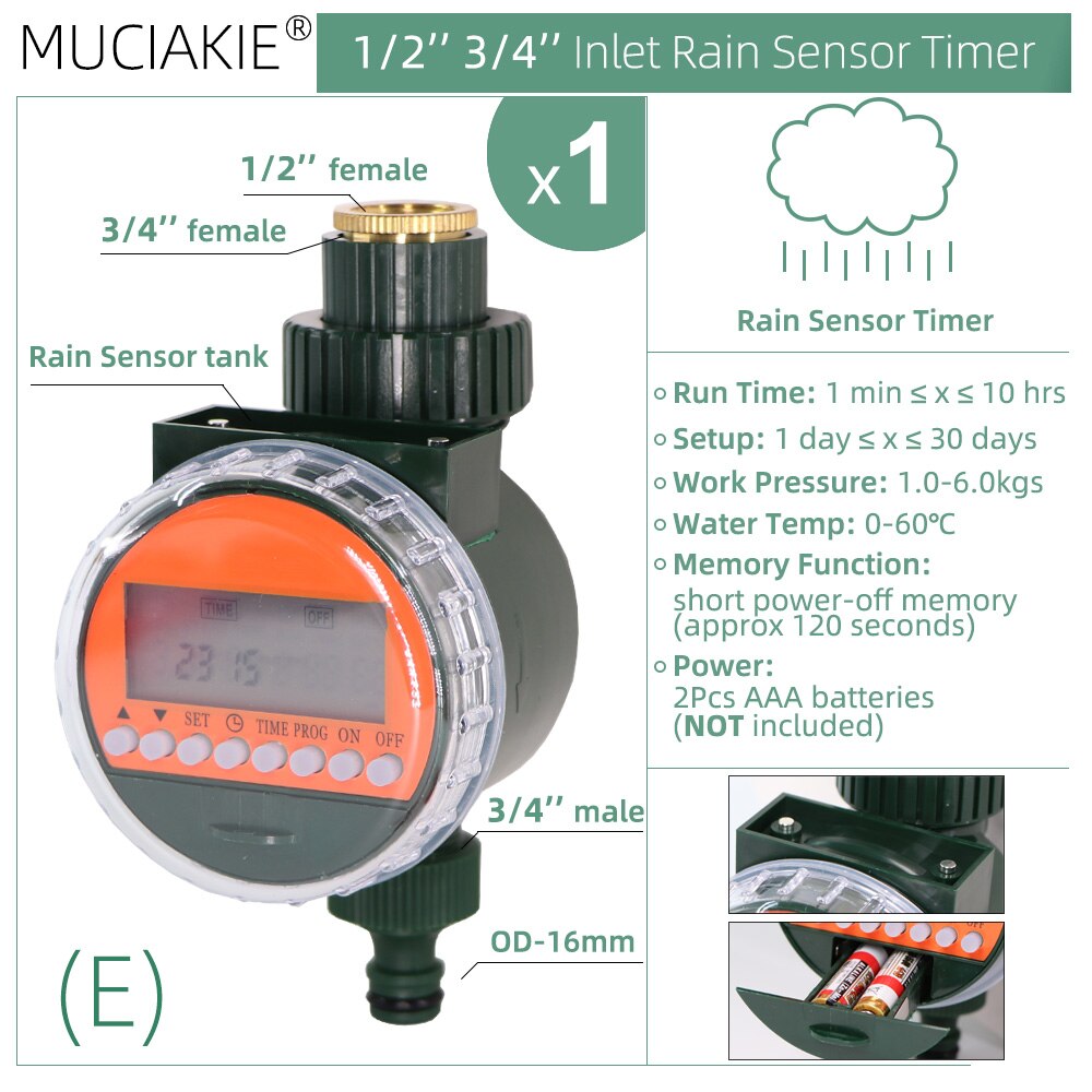 Garden Rain Sensor Solar LCD Electronic Timer Automatic Watering System Drip Irrigation Controller Greenhouse Irrigator: E