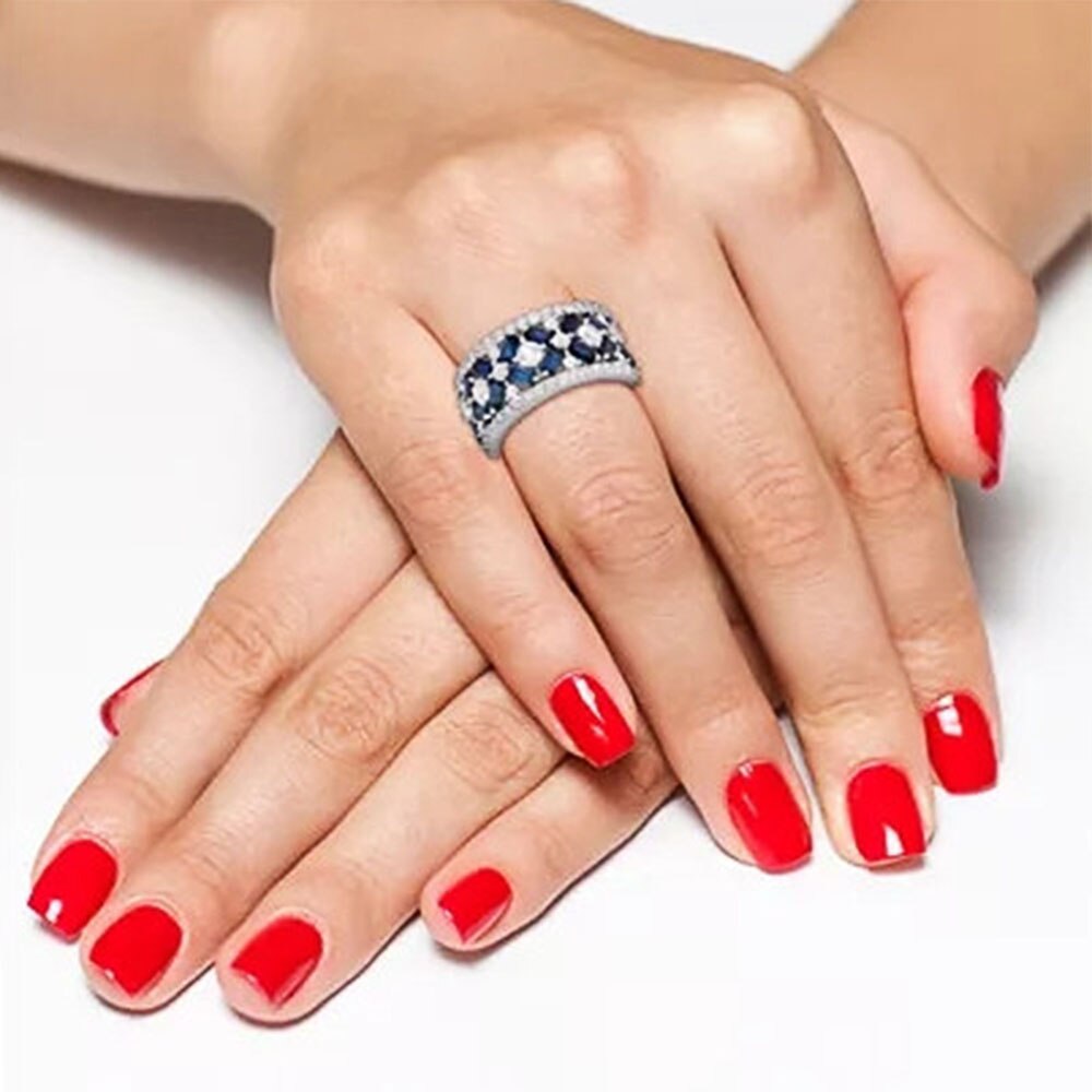 Huitan WunderschöNe Kristall Runde mit Blau Rechteck CZ Band Ring für Frauen oben Hochzeit Schmuck Jahrestag Dame Ringe