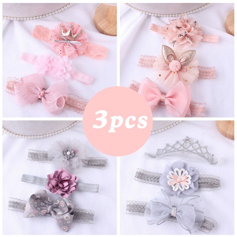 3 st/set spetsbågar baby pannband krona blomma baby flickor hårband spädbarn barn hårband turban baby hårtillbehör