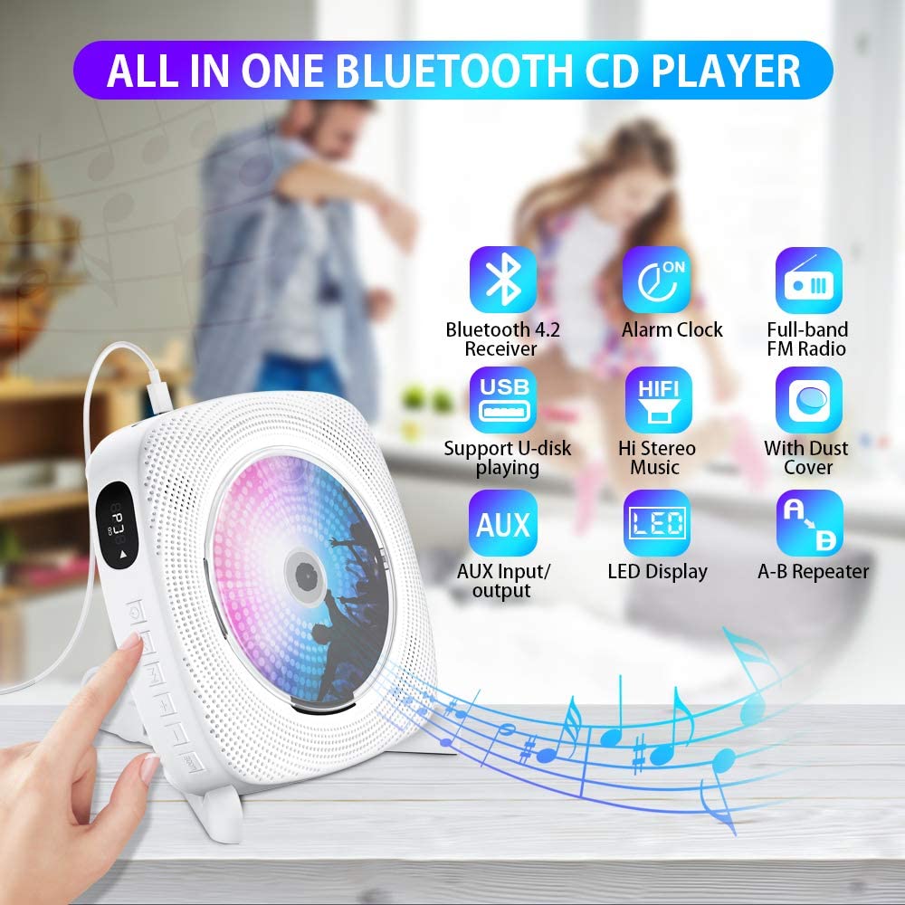 Home Stereo Wall Mounted CD Player With Bluetooth Remote Control Audio Support FM Radio HiFi Music Speaker Discman Lecteur CD