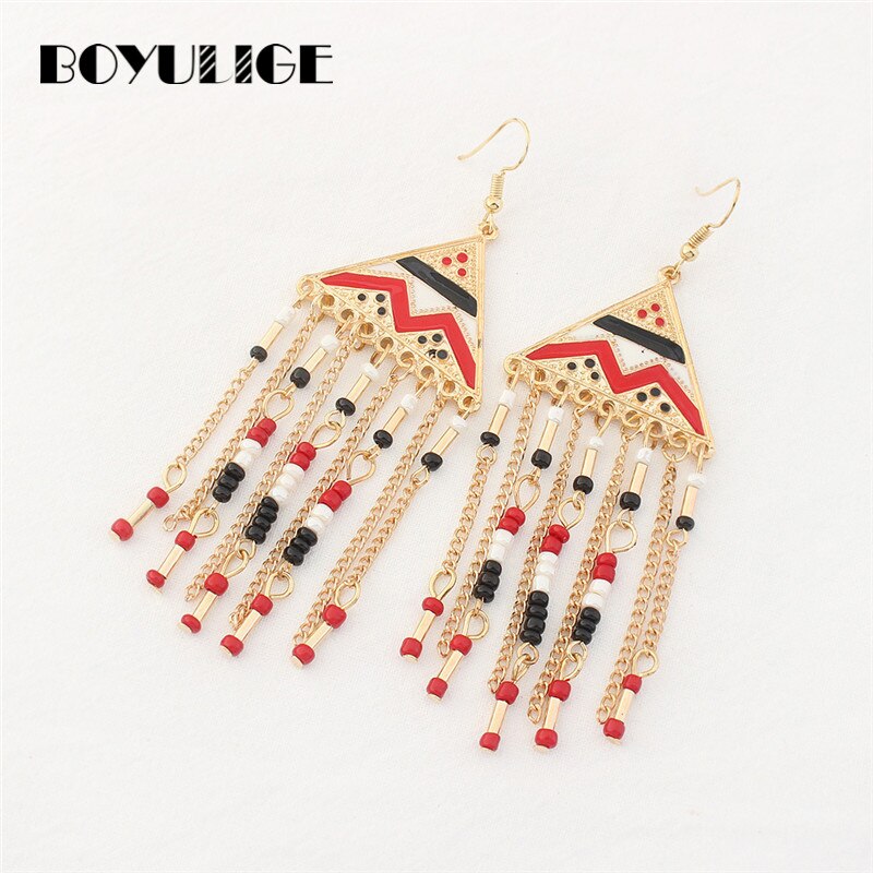 Boyulige Geometrie Driehoek Egyptische Piramide Stijl Kralen Kwastje Etnische Oorbellen Vrouwen Vrouwelijke Dames Vintage Boho Sieraden