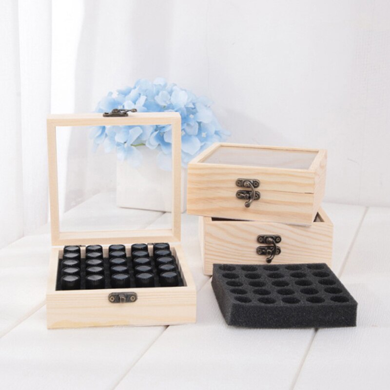 25 Slots Wooden Essential Oil Storage Box Aromatherapy Container Organizer