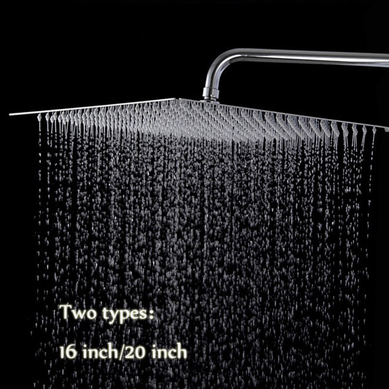 Chrome Polished Ultrathin Shower Head 16/20 inch Square Rainfall Shower Head Bathroom Large Flow Showerhead rain shower