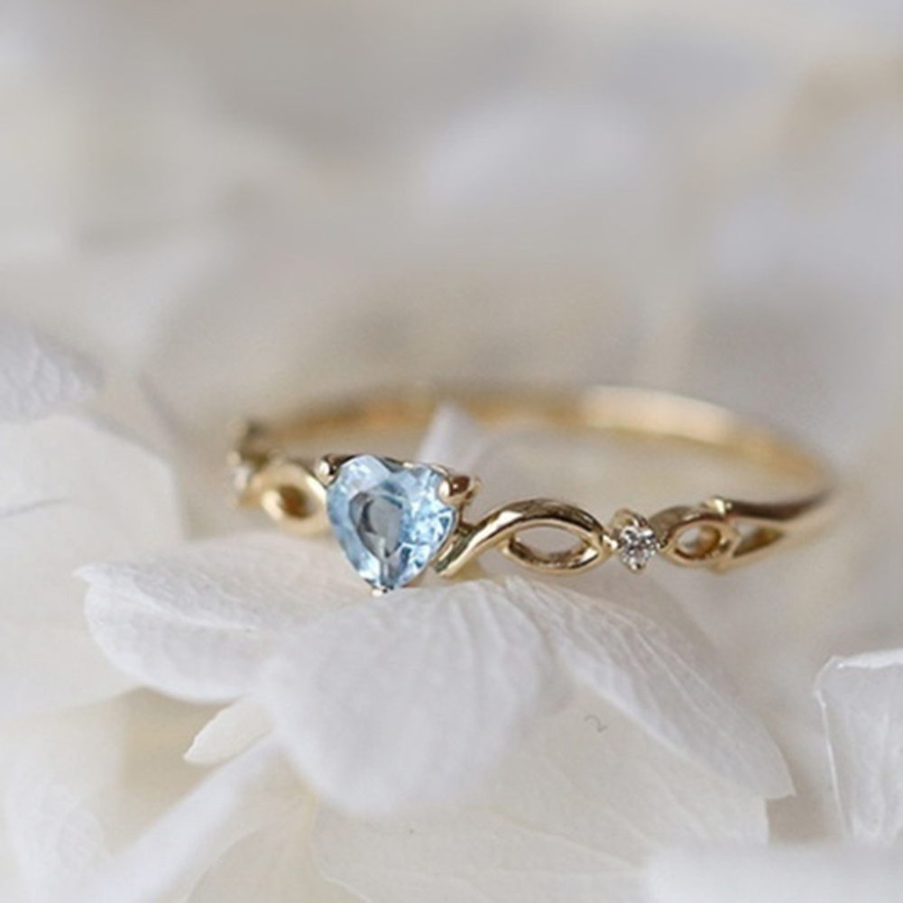 Twist klassisk hjerte vielsesringe kvinder blå rhinestone forlovelsesringe lille vintage ring jewerly