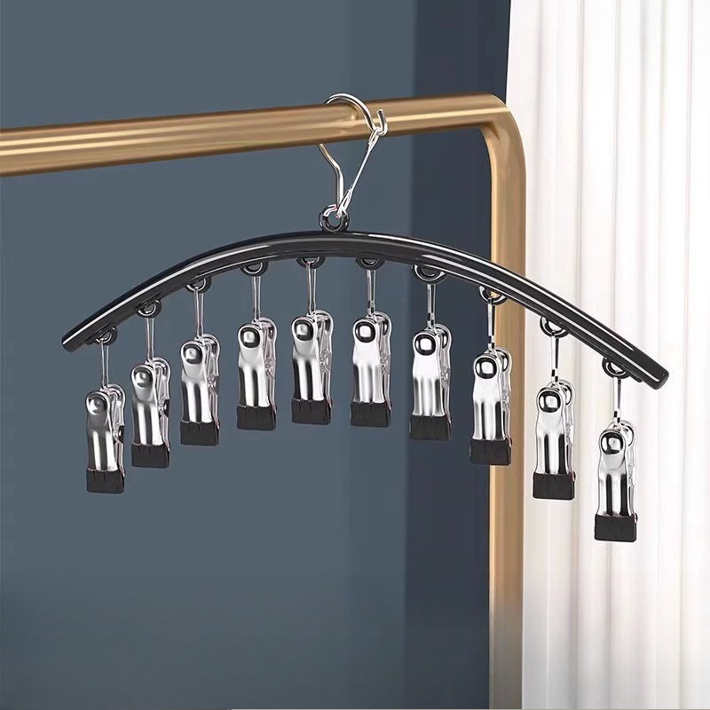 Stojak na skarpety ze stali nierdzewnej, wiatroodporny stojak na skarpety z wieloma klipsami, bezszwowy, wielofunkcyjny wieszak na ubrania robić użytku domowego na balkon: Brąz