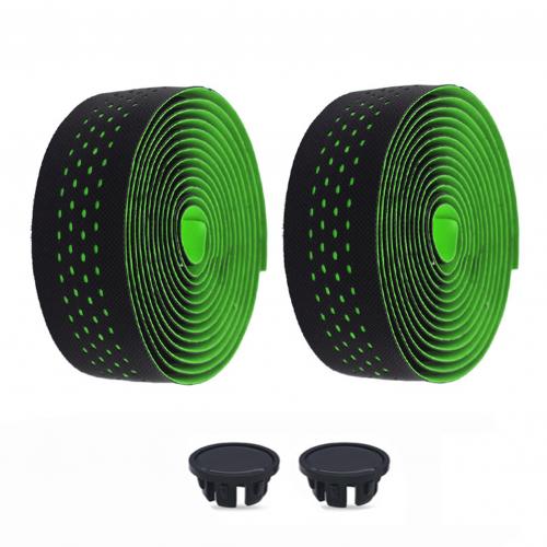 1Pair Road Bike Bicycle Handlebar Tape EVA Anti-slip Bicycle Handle Bar Tapes Wrap Cork Guideline Fixing Strap with Plugs: Green