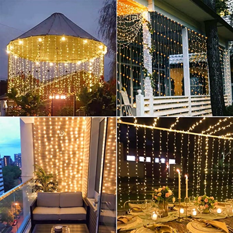 Solar LED Curtain Light Outdoor Garland Solar Fairy String Light Pavilion Garden Party Christmas Decor Copper Wire Lamps
