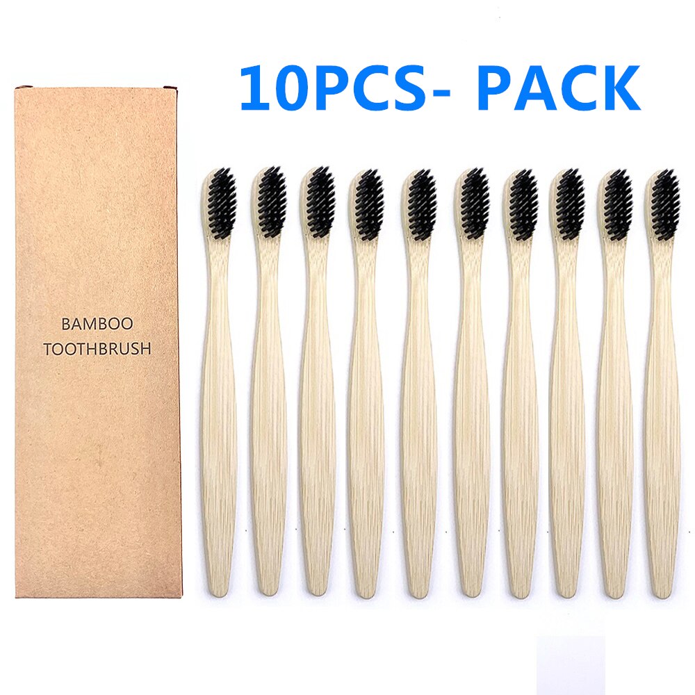 10pcs Eco-Friendly Plastic-Free Bamboo Toothbrush Soft Bristle Natural Healthy Dental Oral Care Hygiene Toothbrushes: 10PCS Black Color