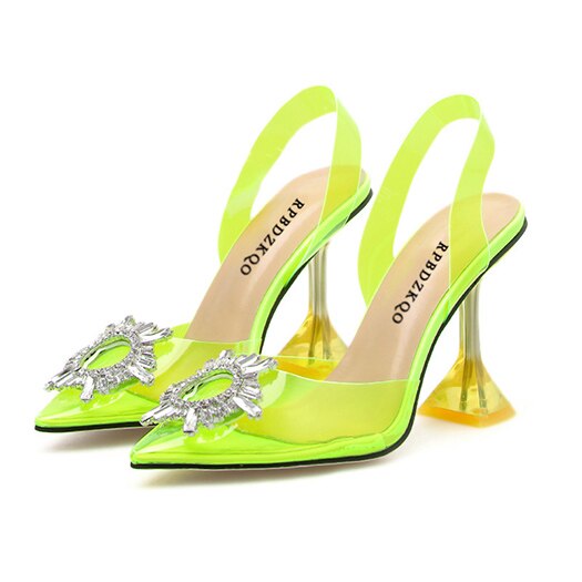 Zapatos casuales transparentes para mujer Zapatos de tacón bajo de pvc transparente amarillo con punta puntiaguda tacones altos scarpin tamaño grande cristal extremo: Color amarillo neón / 41
