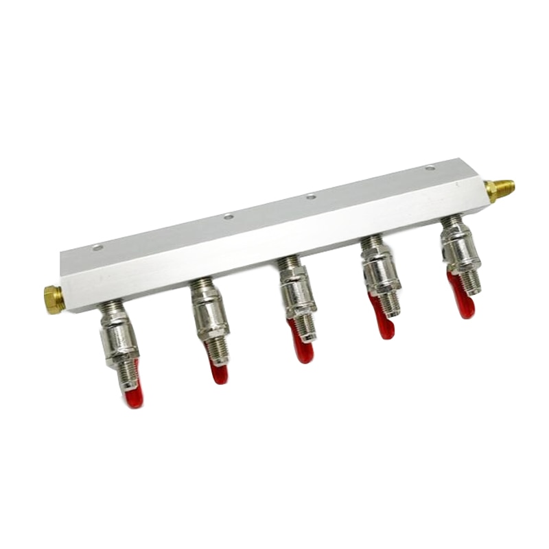 5 Output / 5 Way Manifold Gas Line Splitter with Check Valves (1/4" thread, MFL Thread) duotight compatible