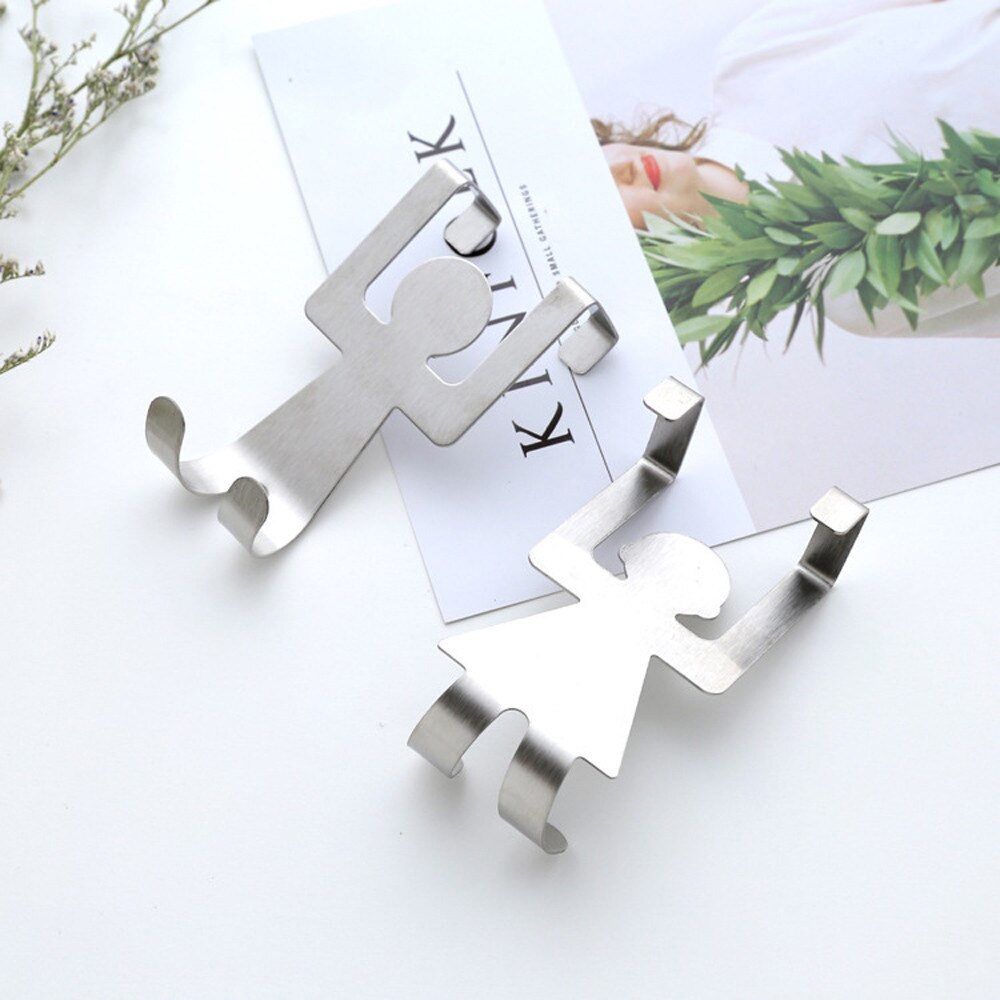 2pc Stainless Steel Lovers Shaped Hooks Up Cartoon Kitchen Holder Gadget Hanger Humanoid Door Hook Kitchen Storage Accessories