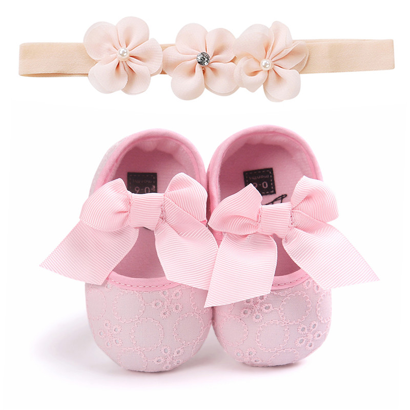 Babysko hvid 3 blomster blonde pandebånd baby nyfødt småbørn pige krybbe sløjfe sko barnevogn first walker anti-skrid sneakers blød sål: D / 7-12 måneder