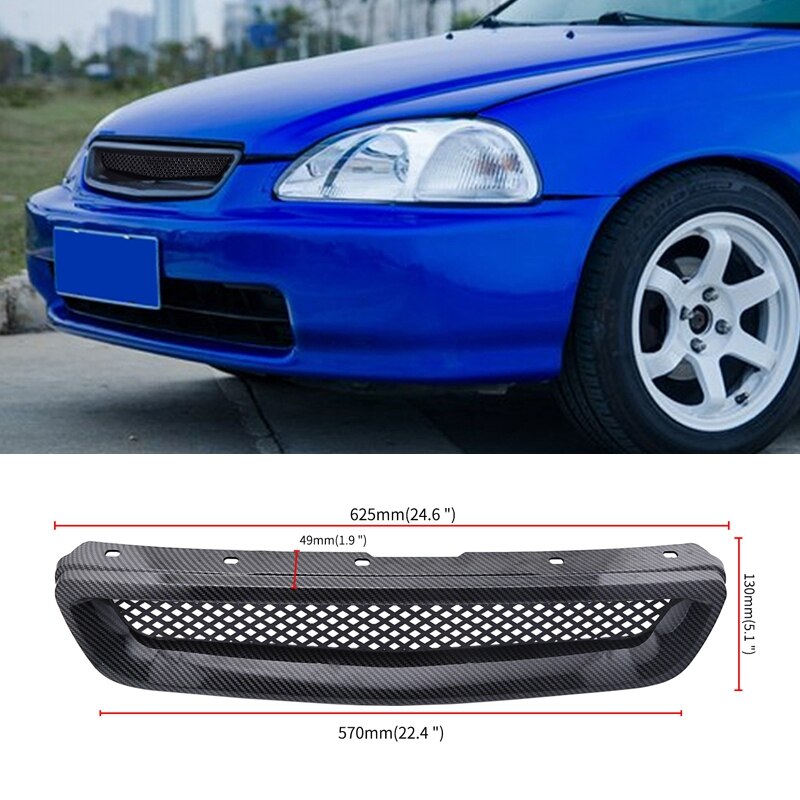 Bil kolfibernät abs främre huven grill för 96-98 honda civic ej / ek jdm typ r