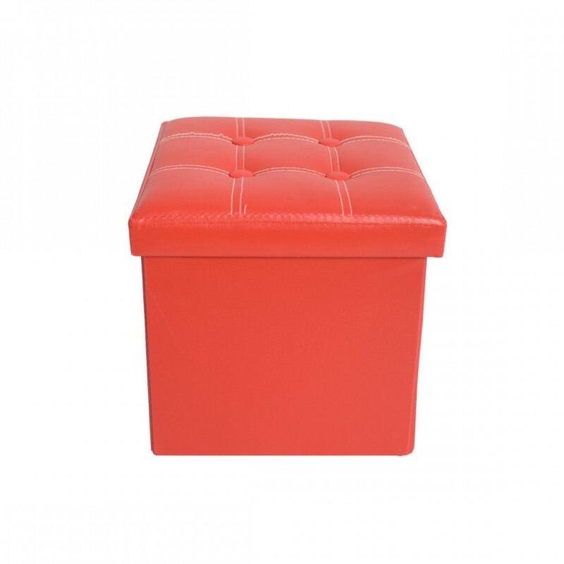 Mobili Rebecca Cube tabouret pouf de rangement simili cuir rouge Lidded 38x38x38