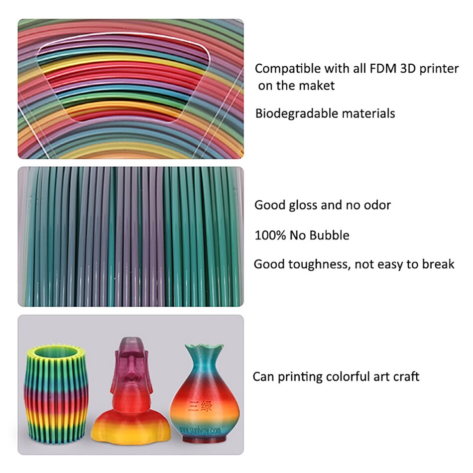 Enotepad Global Rainbow PLA Filament Colorful 3D Printing Flexible Filament Material For 3D Printer