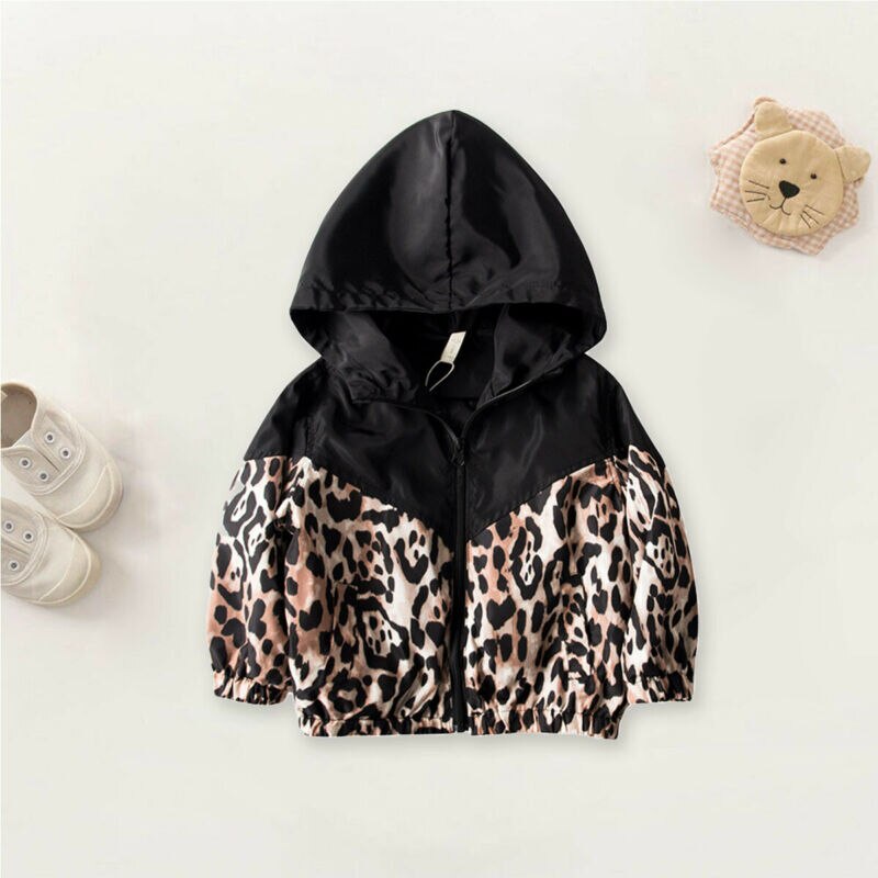 Toddler Kid Baby Girl Boy Jacket cappotto con cappuccio Patchwork stampa leopardo cappotto autunnale abbigliamento per bambini 1-7 anni