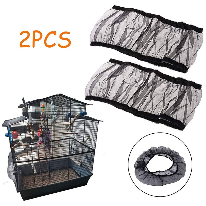Housse pour Cage à oiseaux, 2 pièces, Cage à perroquet, jupe en maille Nylon, accessoires pour Cage à oiseaux (noir)