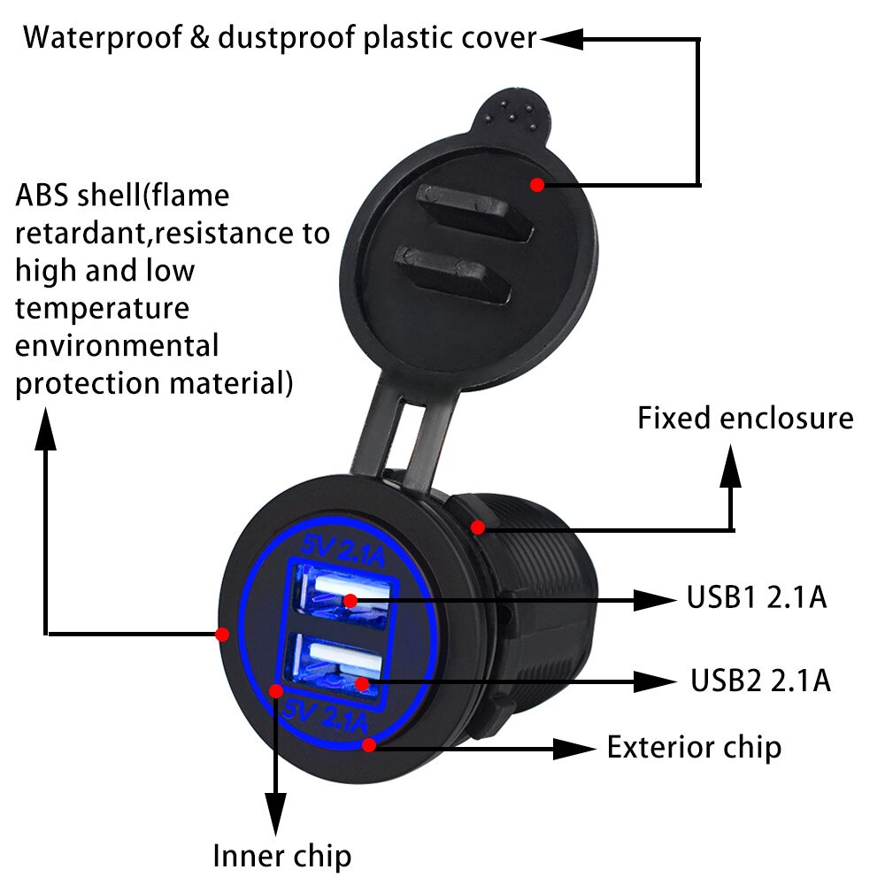 5V 4.2A Dual USB Universal Car Phone Power Adapter For 12V 24V Motorcycle It Can Be Used For Mobile Phones Tablets IPAD