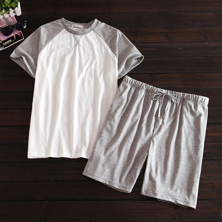 Pantalones cortos de algodón de estilo fino para hombre, 100% de manga corta, para el hogar, traje de pijama a juego de Color coreano, ropa de casa informal: 1 / XL