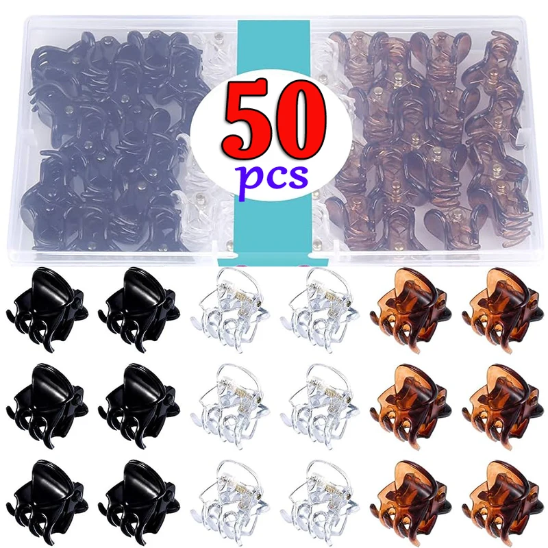 10-50pcs/pack Mini Hair Claw Clips for Women Girls Accessories Black Brown Transparent Plastic Mini Claws Hair Pins Clamp