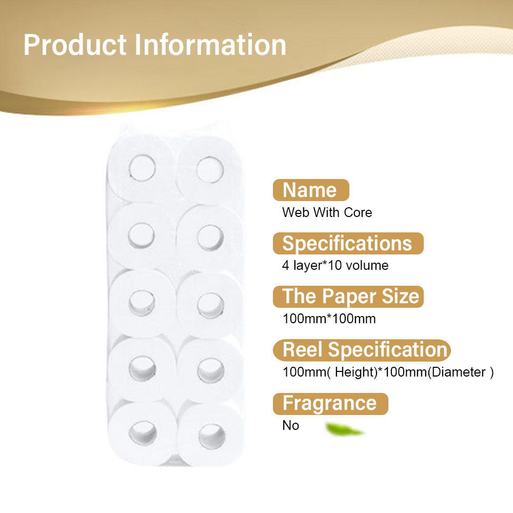 Large Capacity 10 Rolls Toilet Parper Domestic Use 4-Layer The Original Wood Pulp Paper Towel