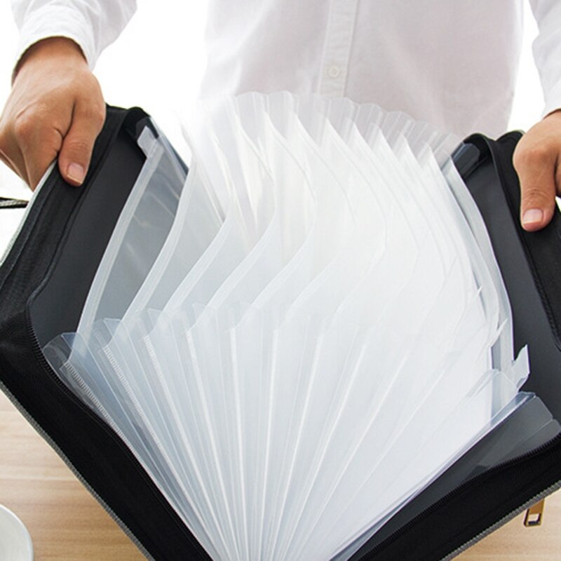 Office Canvas&Leather Folder 12 Layers Expanding Wallet Document Organizer File Folder A4 36X28cm Large Capacity Business Use