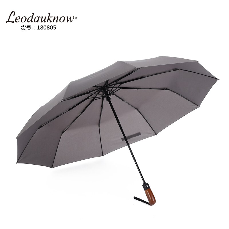 Leodauknow vindafvisende folde automatisk paraply auto luksus stort vindtæt læderhåndtag paraplyer regn til mænd: C