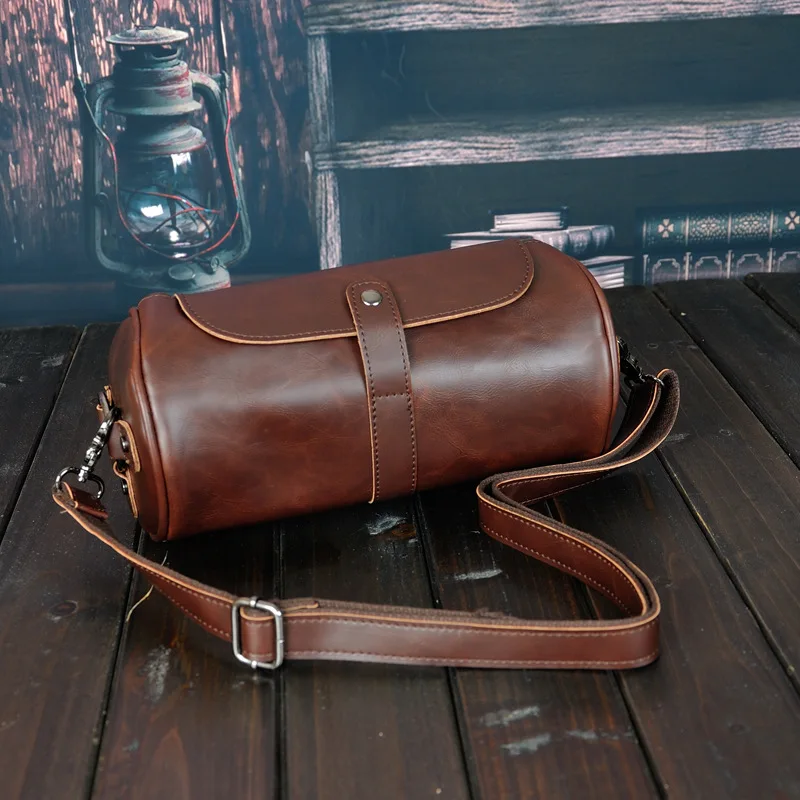 Retro Crossbody Bags Men Bucket Shoulder Bags Barrel Shaped Shoulder Messenger Bag Luxury Men's Crossbody Bag Handbags