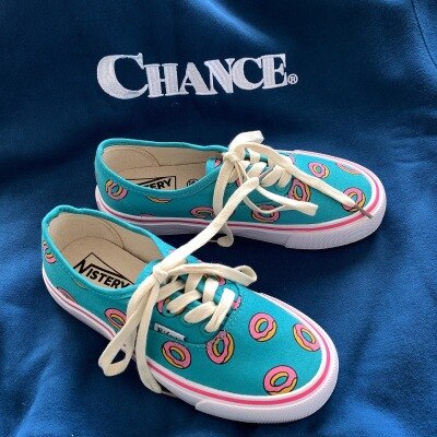 Meisje Chic Canvas Schoenen Lente Herfst Cartoon Donut Leuke Sneakers Met Donut Print Casual Schoenen Trainers 35-40 Lage lace Up: Blauw / 35