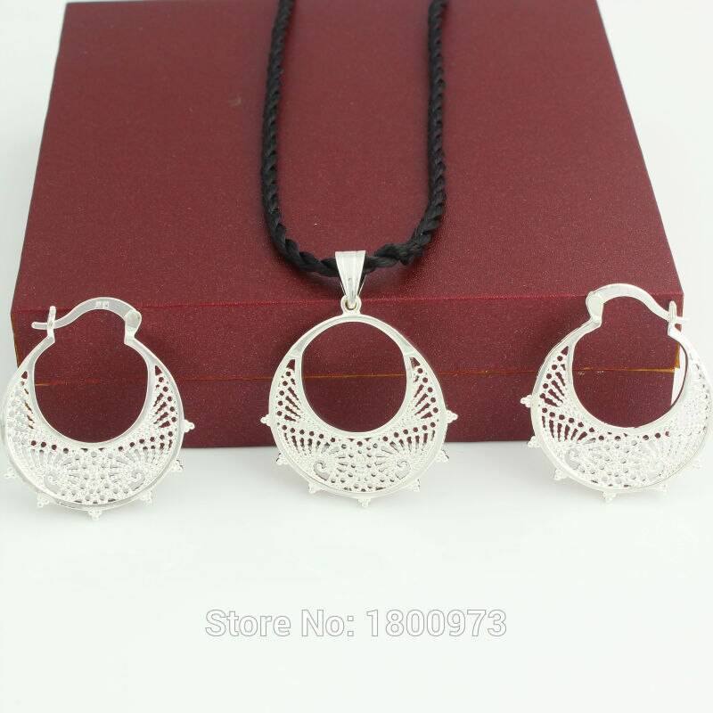 éthiopien/algérie ensemble de bijoux pendentif/corde/boucle d'oreille/bijoux plaqué argent érythrée Habesha femmes fête africaine