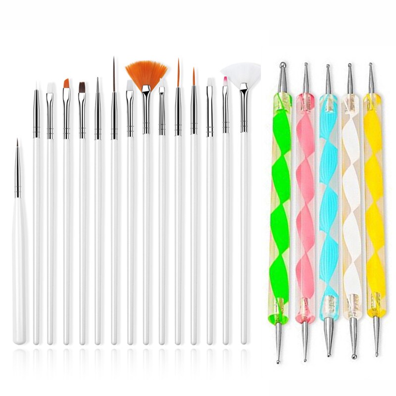 Juego de pinceles para uñas, pluma de doble punta, pincel para difuminado, pintura, Gel acrílico, herramienta de manicura artística: Chocolate