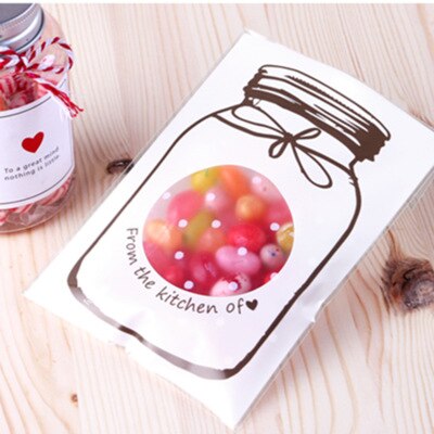100Pcs Cartoon Candy Cookie Koekjes Verpakking Zakken Bag Zelfklevende Plastic Zakken Bruiloft Verjaardag Feestartikelen: white